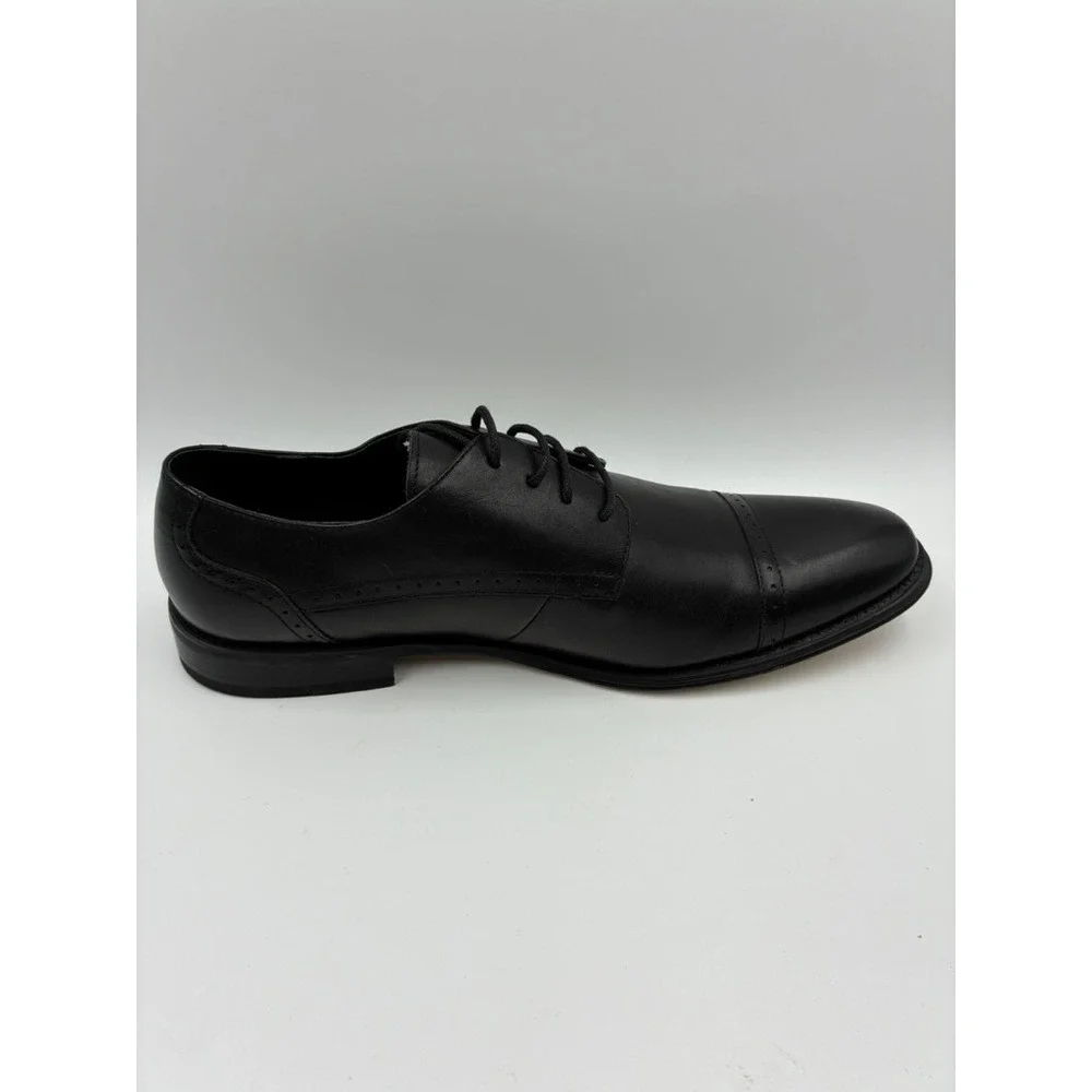 Asher Green Mens Black Cap Toe Oxford Dress Shoes Genuine‎ Leather Size 11 READ